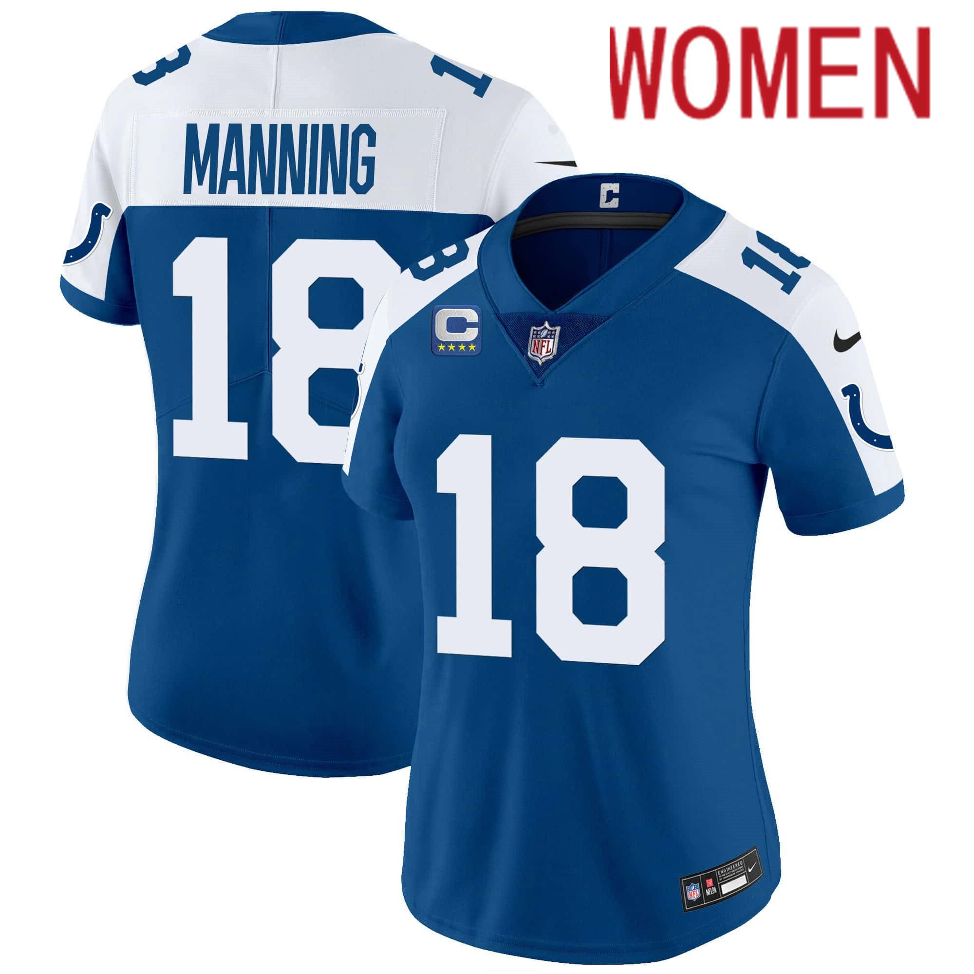 Women Indianapolis Colts #18 Manning Blue 2024 Nike Vapor Limited NFL Jersey style 1